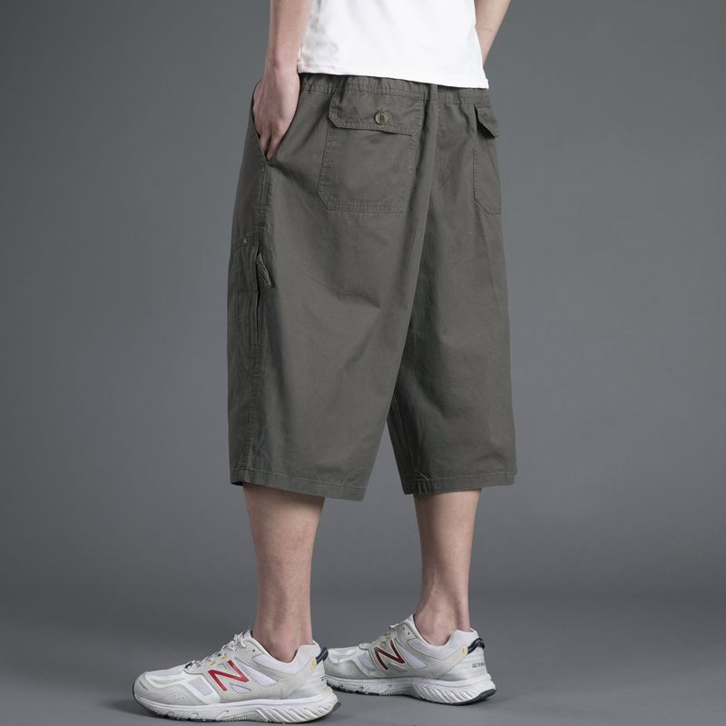 Men's loose casual shorts with cropped pants solid color middle-aged and elderly work pants