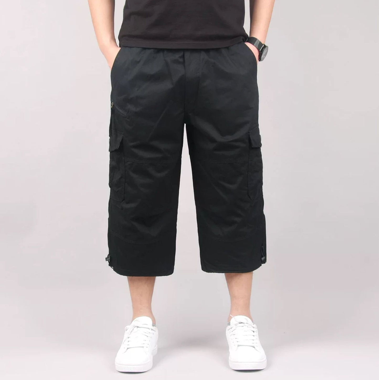 Summer work pants thin loose plus men's multi pocket mid length pants outdoor casual cropped pants men's summer shorts men