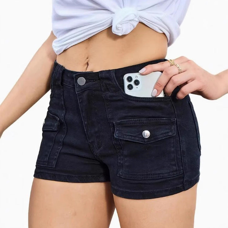 Elastic Denim Shorts for Women Street Style Pure Color Denim Short Pants