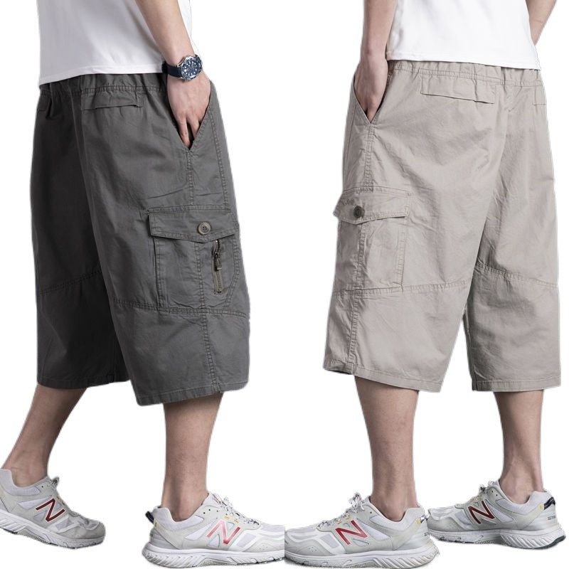 Men's loose casual shorts with cropped pants solid color middle-aged and elderly work pants