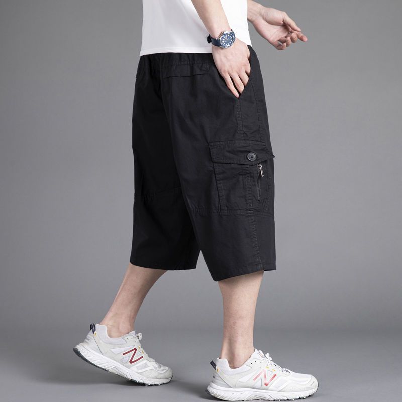 Men's loose casual shorts with cropped pants solid color middle-aged and elderly work pants