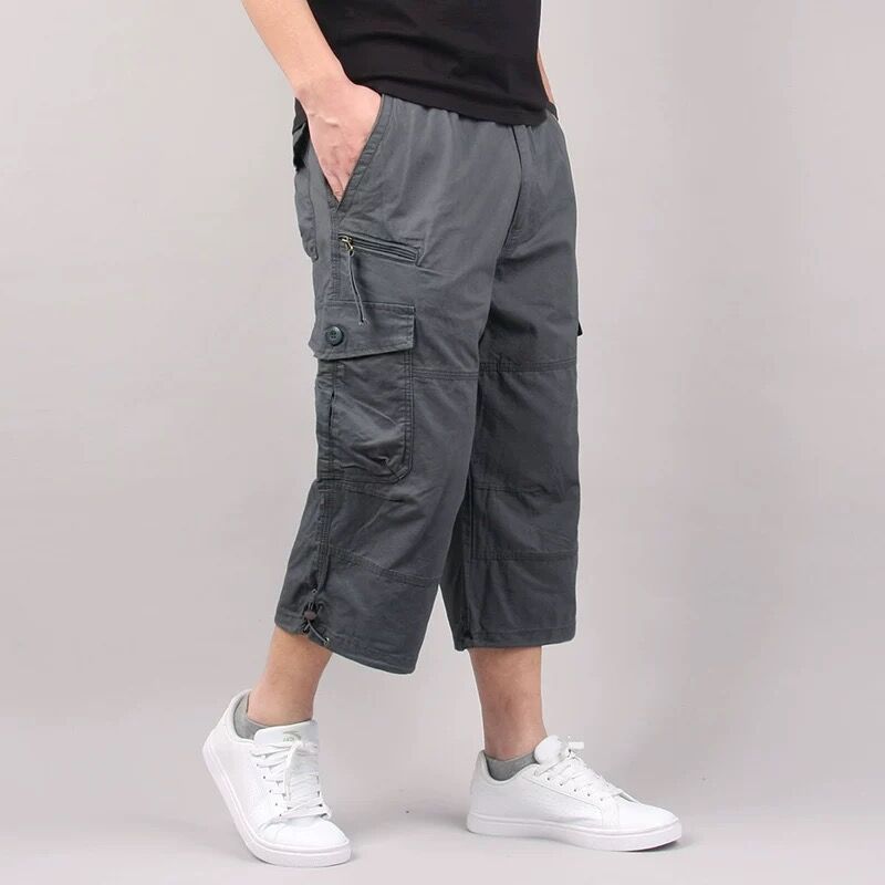 Summer work pants thin loose plus men's multi pocket mid length pants outdoor casual cropped pants men's summer shorts men