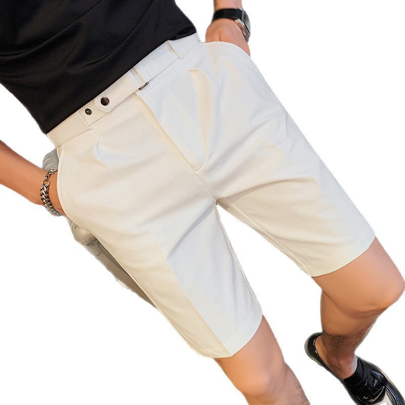 Simple and versatile solid color straight leg men's suit shorts