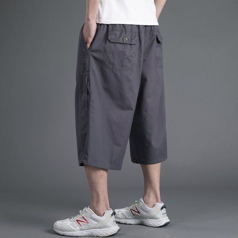 Men's loose casual shorts with cropped pants solid color middle-aged and elderly work pants