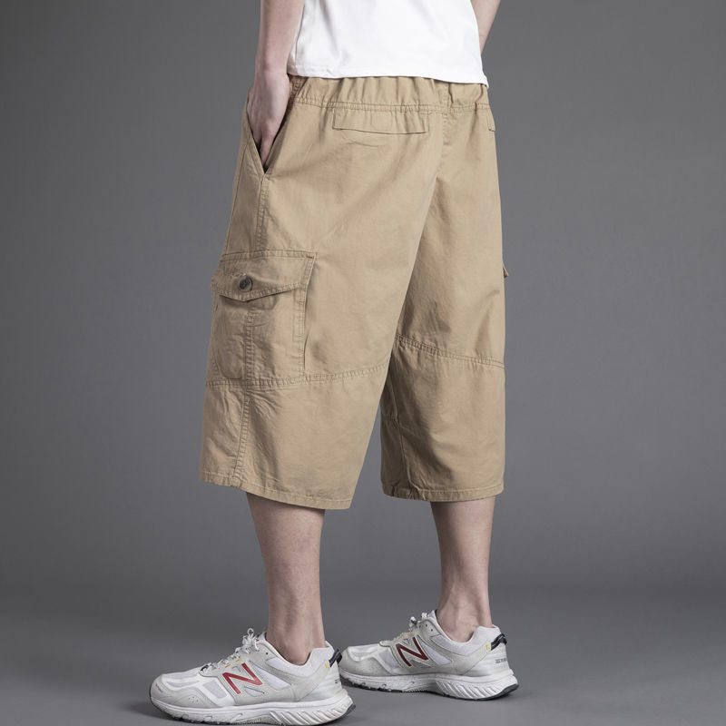 Men's loose casual shorts with cropped pants solid color middle-aged and elderly work pants