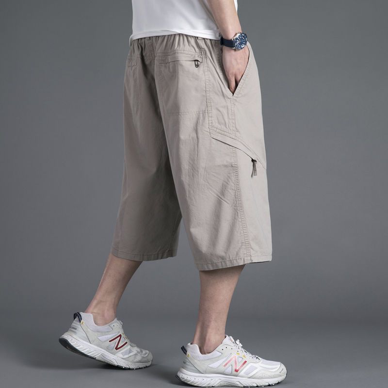 Men's loose casual shorts with cropped pants solid color middle-aged and elderly work pants