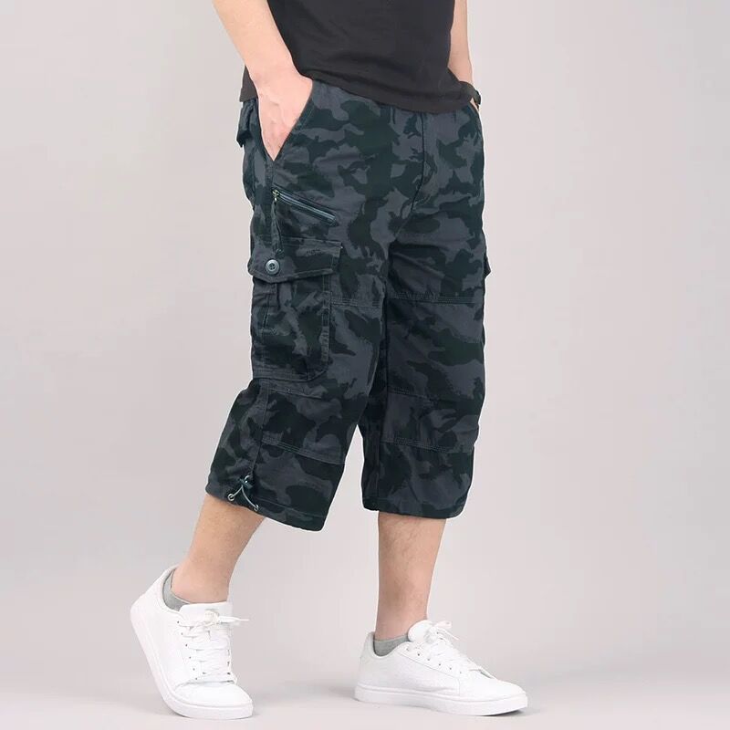 Summer work pants thin loose plus men's multi pocket mid length pants outdoor casual cropped pants men's summer shorts men