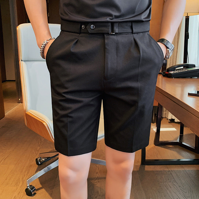 Simple and versatile solid color straight leg men's suit shorts