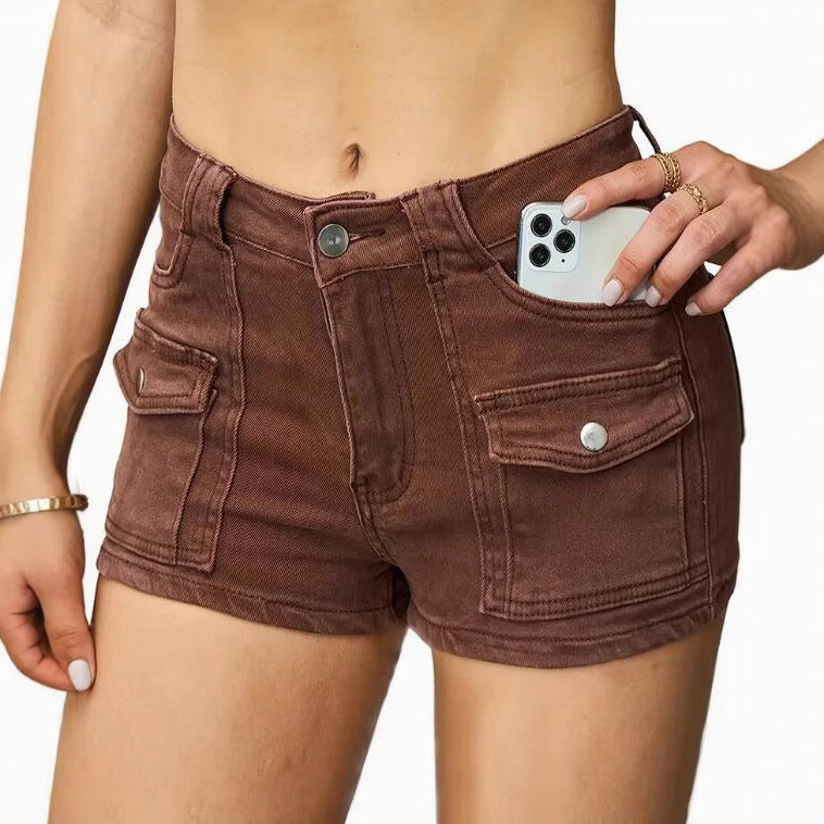 Elastic Denim Shorts for Women Street Style Pure Color Denim Short Pants