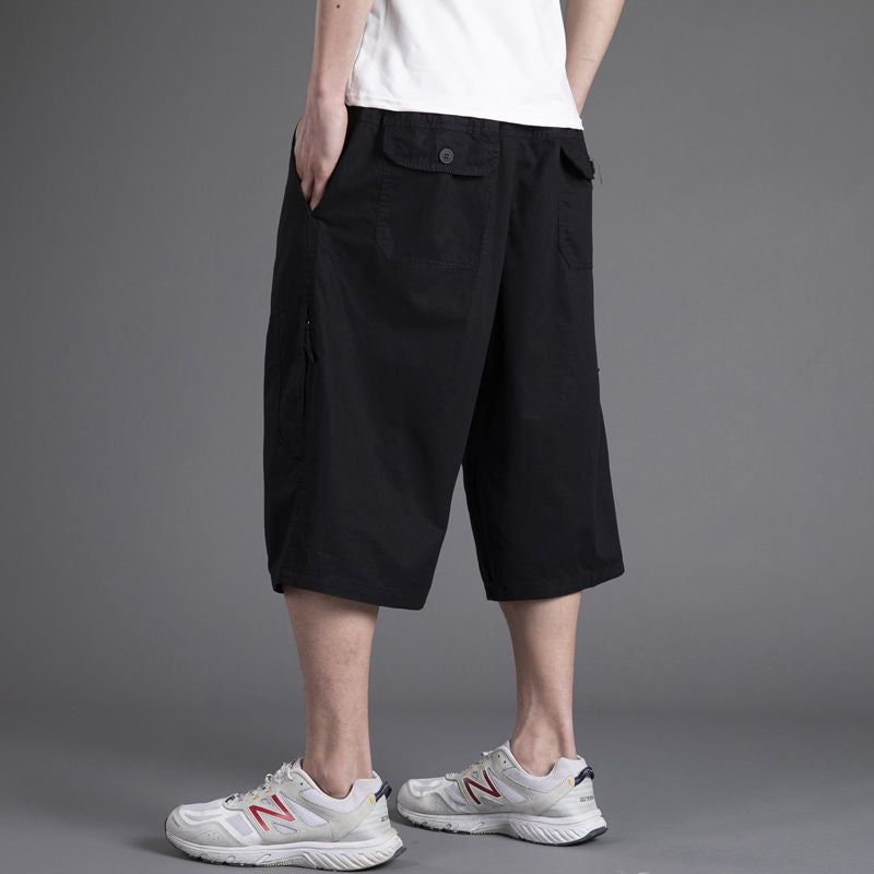 Men's loose casual shorts with cropped pants solid color middle-aged and elderly work pants