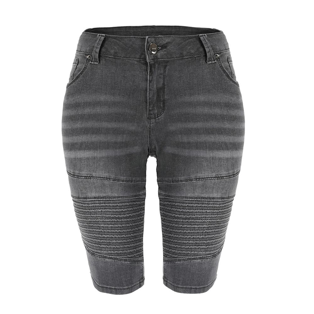 Denim Bermuda Shorts Women Middle Rise Elastic Knee Length Shorts Summer Curvy Stretch Moto Short Jeans Pants
