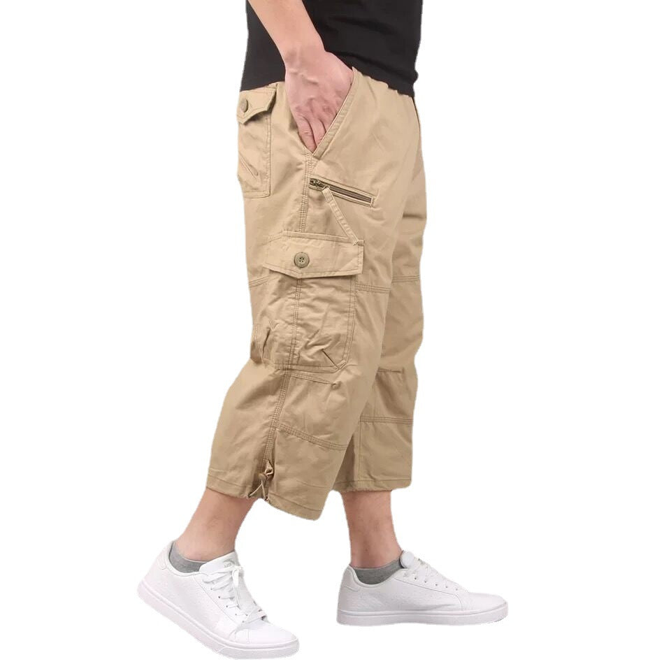 Summer work pants thin loose plus men's multi pocket mid length pants outdoor casual cropped pants men's summer shorts men