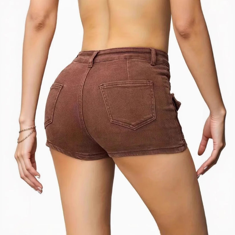 Elastic Denim Shorts for Women Street Style Pure Color Denim Short Pants