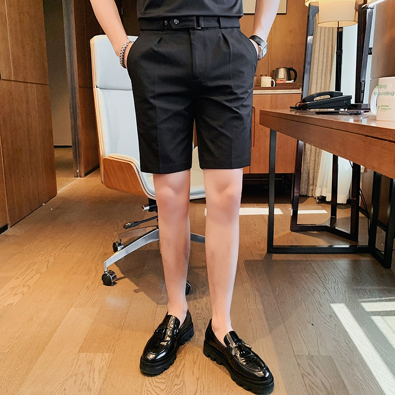 Simple and versatile solid color straight leg men's suit shorts