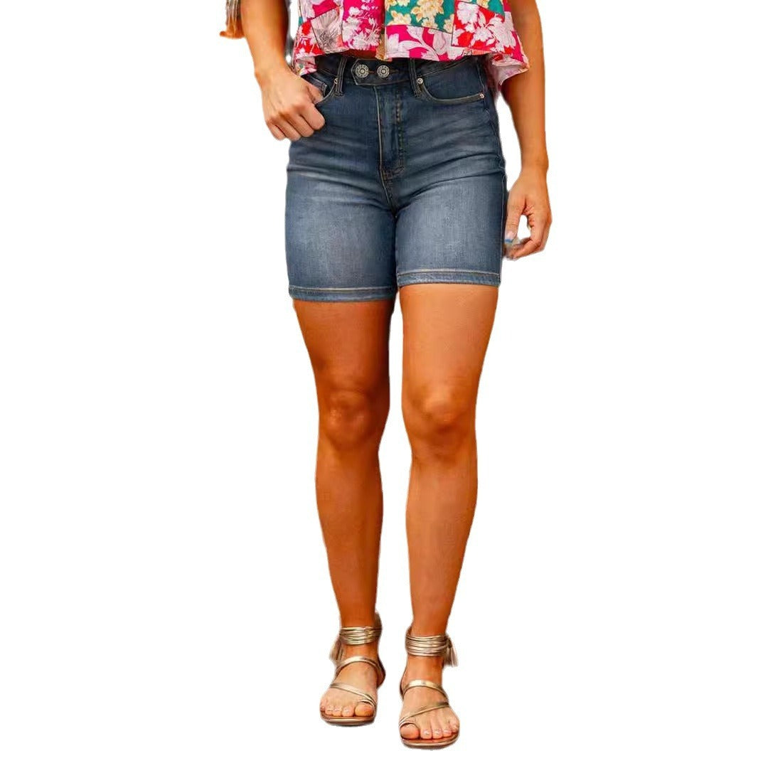 American retro slim fit denim shorts for women