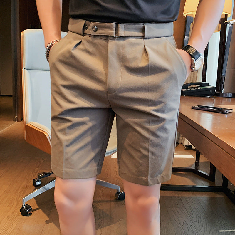 Simple and versatile solid color straight leg men's suit shorts