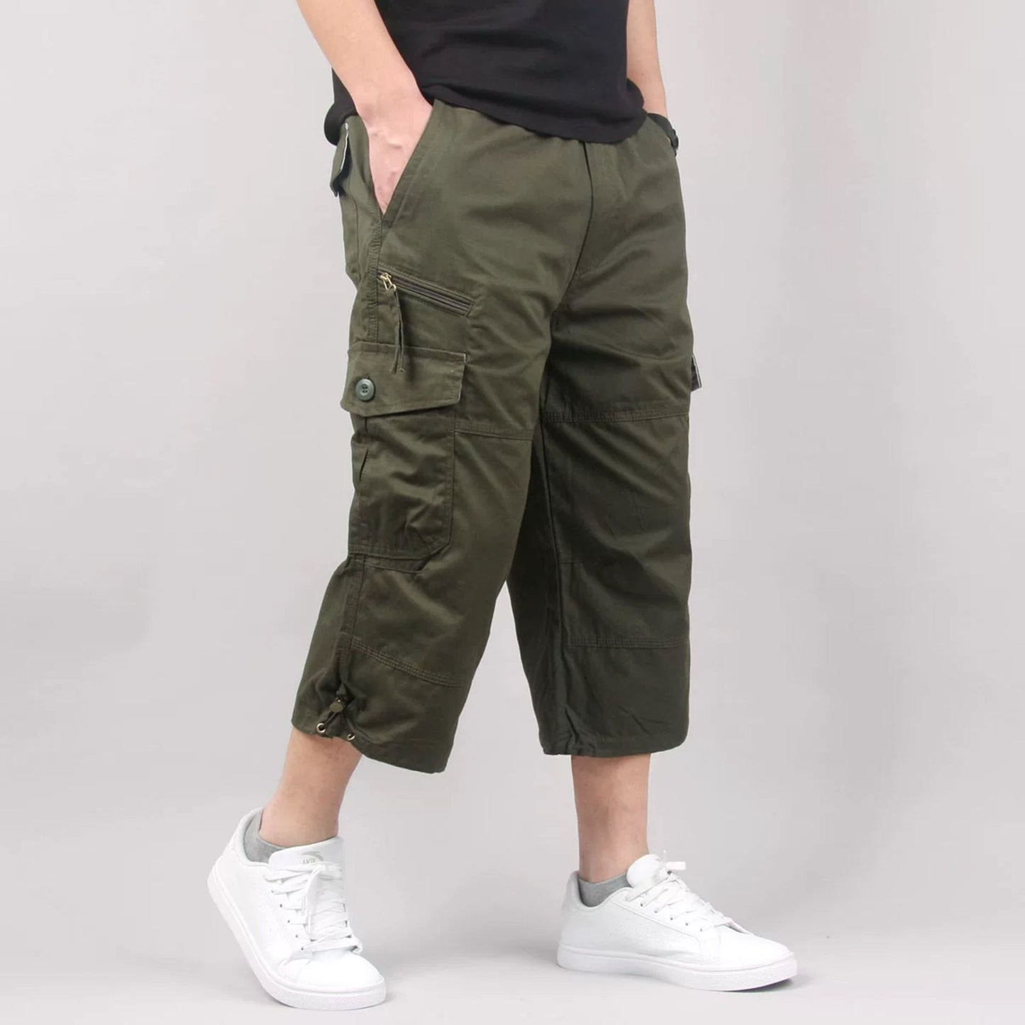 Summer work pants thin loose plus men's multi pocket mid length pants outdoor casual cropped pants men's summer shorts men
