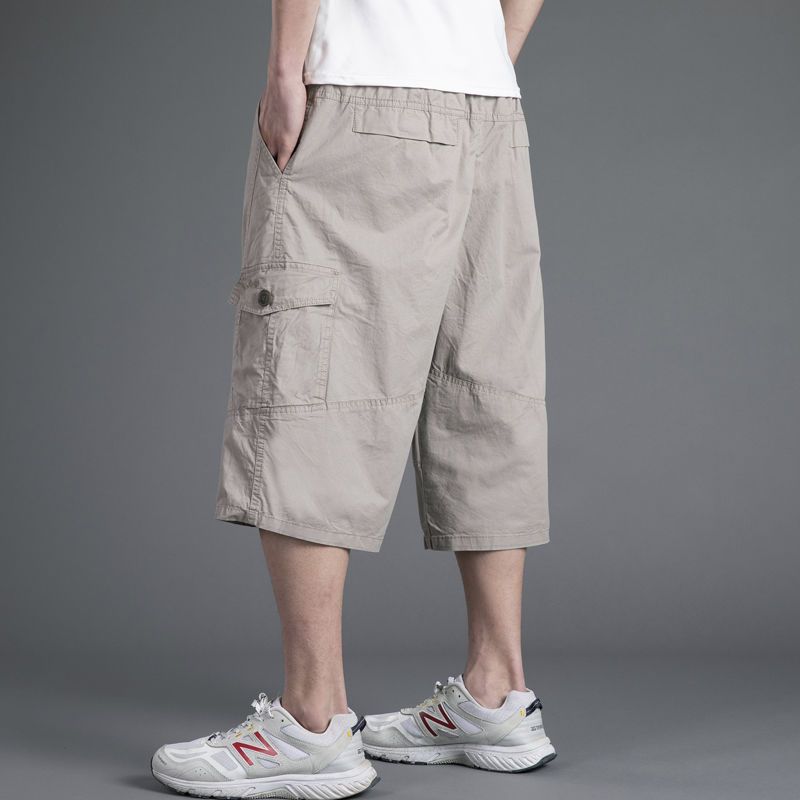 Men's loose casual shorts with cropped pants solid color middle-aged and elderly work pants
