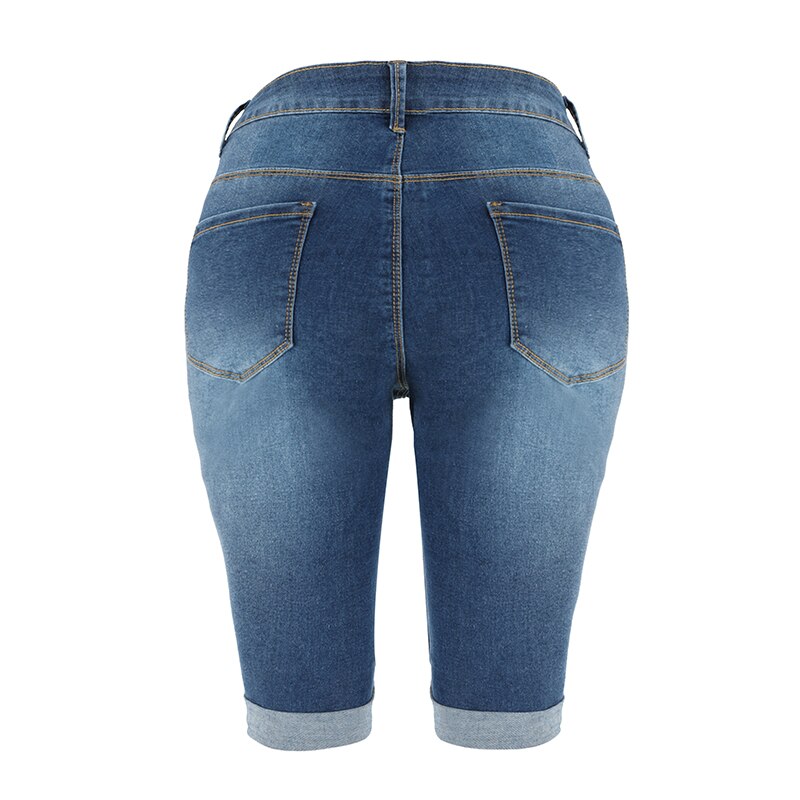 Denim Bermuda Shorts Women Middle Rise Elastic Knee Length Shorts Summer Curvy Stretch Moto Short Jeans Pants