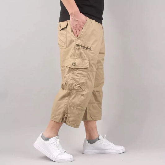 Summer work pants thin loose plus men's multi pocket mid length pants outdoor casual cropped pants men's summer shorts men