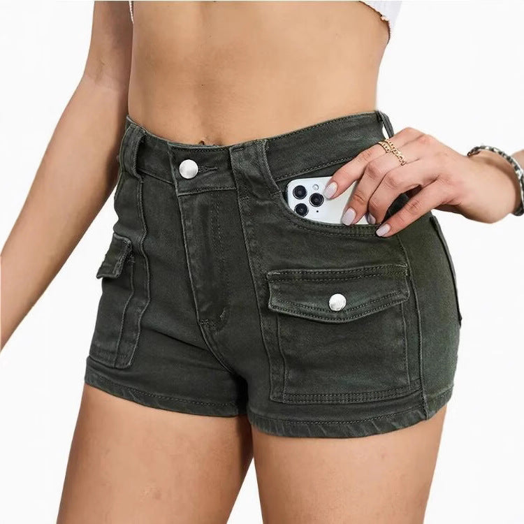 Elastic Denim Shorts for Women Street Style Pure Color Denim Short Pants