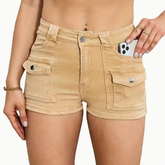 Elastic Denim Shorts for Women Street Style Pure Color Denim Short Pants