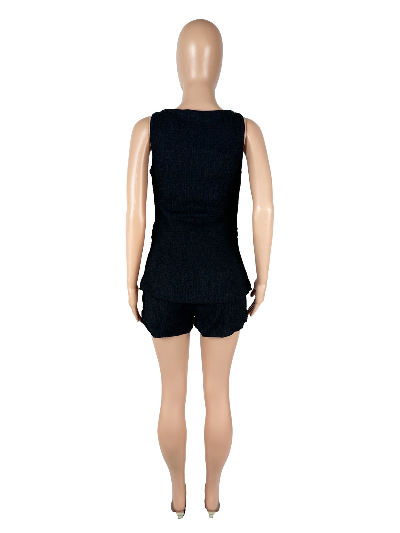 Strap Button Solid Color Vest and Shorts Set