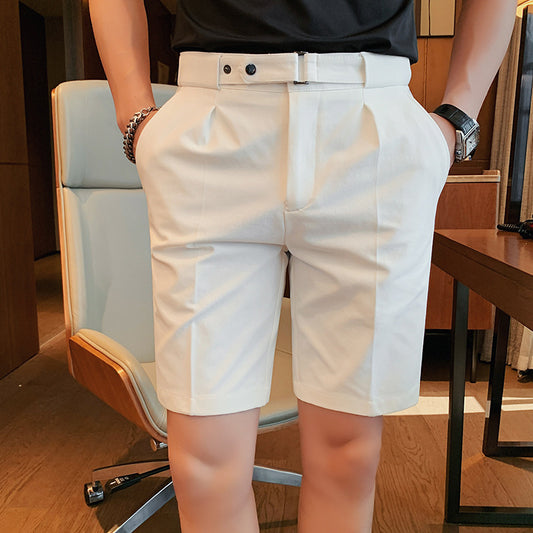Simple and versatile solid color straight leg men's suit shorts