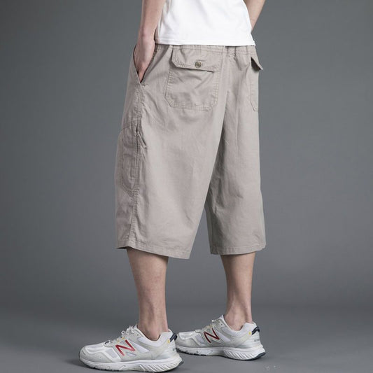 Men's loose casual shorts with cropped pants solid color middle-aged and elderly work pants